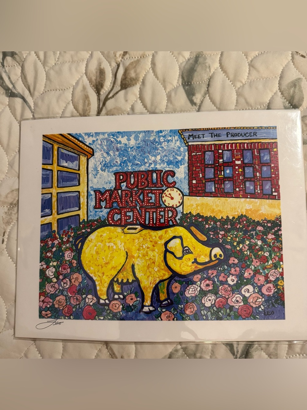 Leone Ardo Signed Art Print Pike Place Market Pig Flowers Seattle WA Sealed Leo